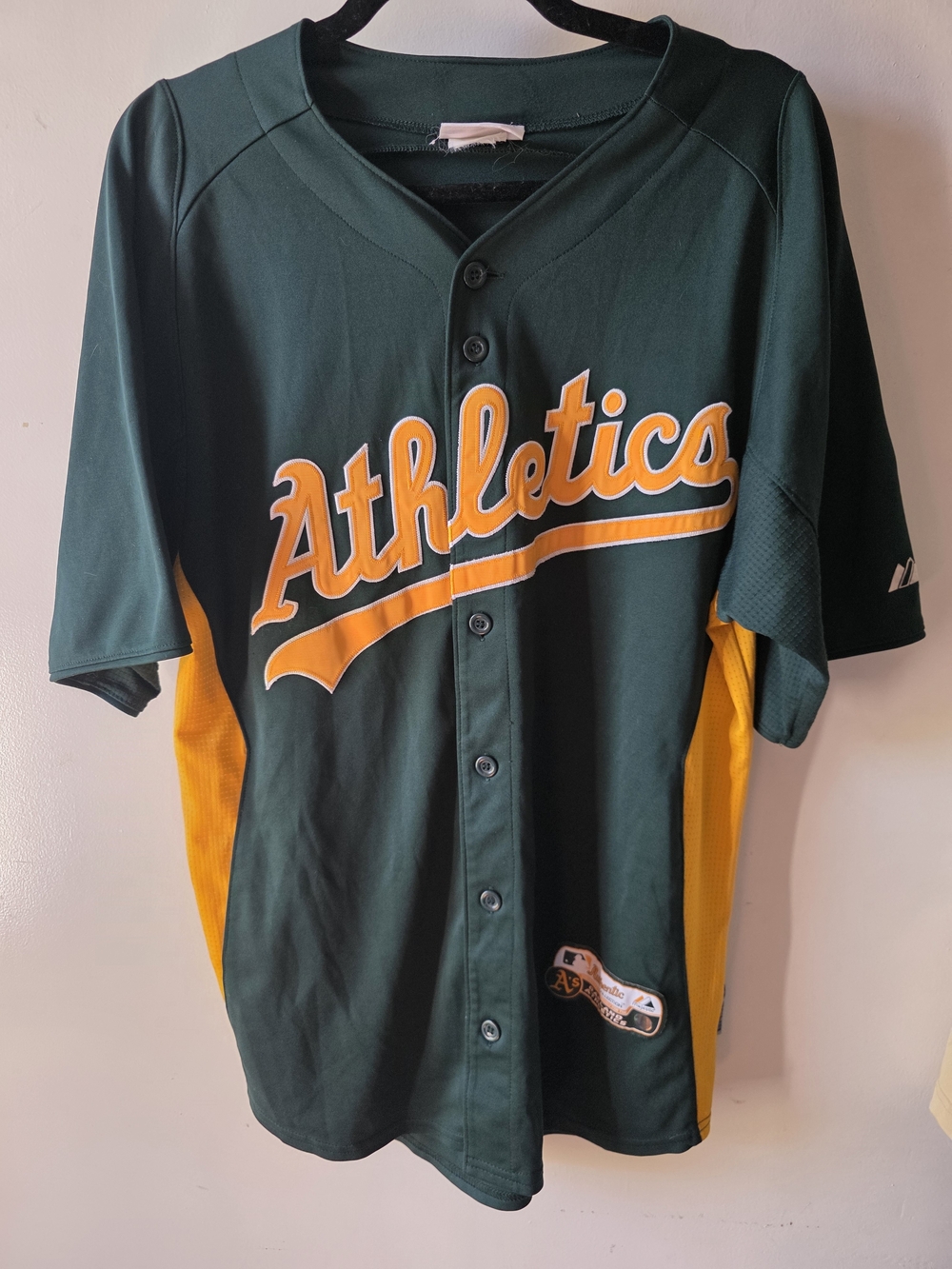 Majestic Oakland Athletics Authentic Collection Jersey Green Yellow Button Up M